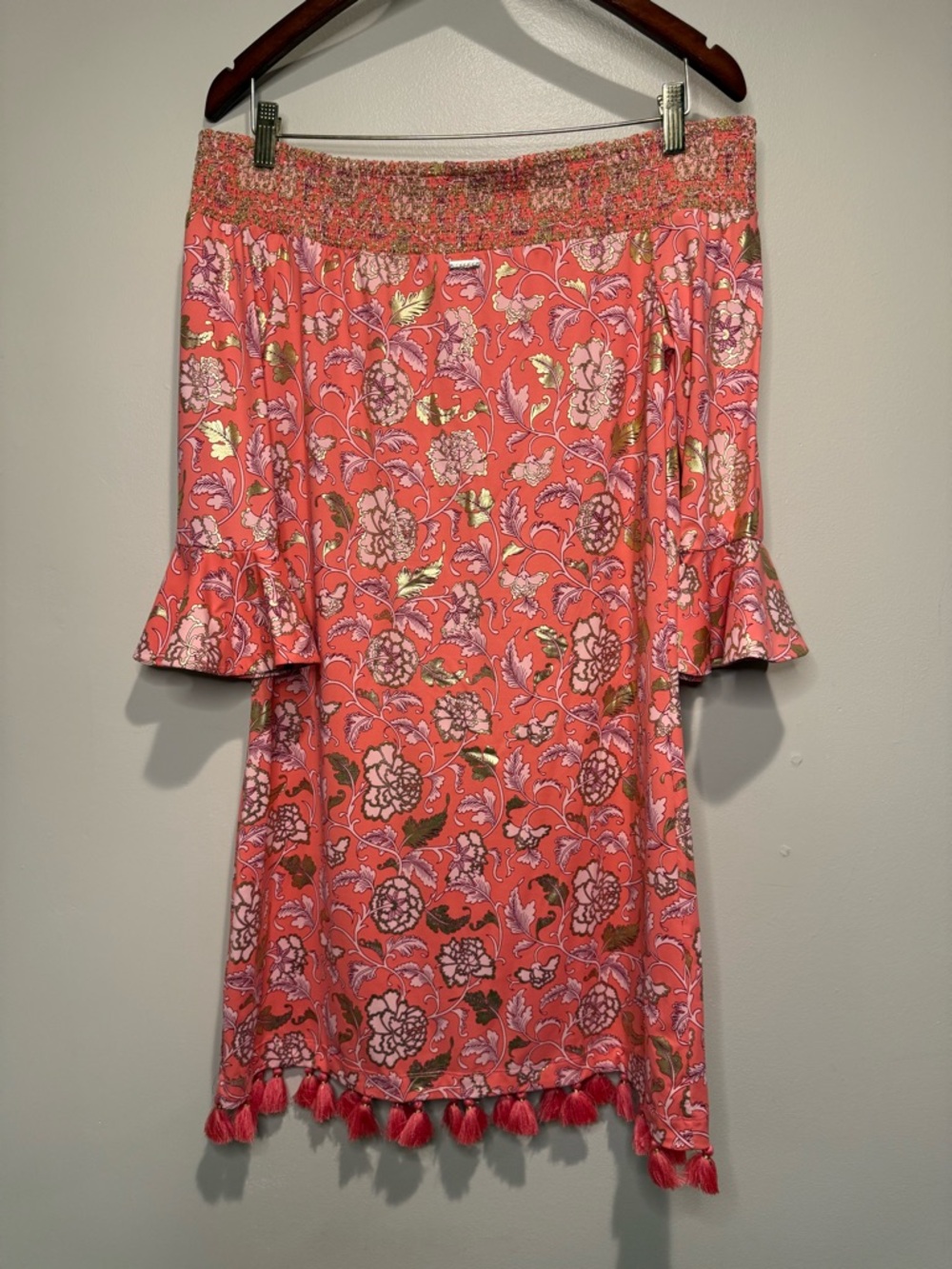 Cabana Life Dress Womens medium Off the Shoulder Tassels UPF Protection Floral - Picture 5 of 9